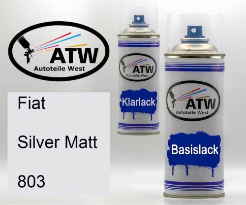 Fiat, Silver Matt, 803: 400ml Sprühdose + 400ml Klarlack - Set, von ATW Autoteile West.